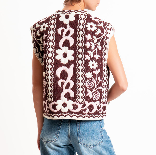 Tensione in-Gilet misto alpaca fantasia floreale - bordeaux/rosa/panna