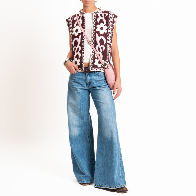 Tensione in-Gilet misto alpaca fantasia floreale - bordeaux/rosa/panna