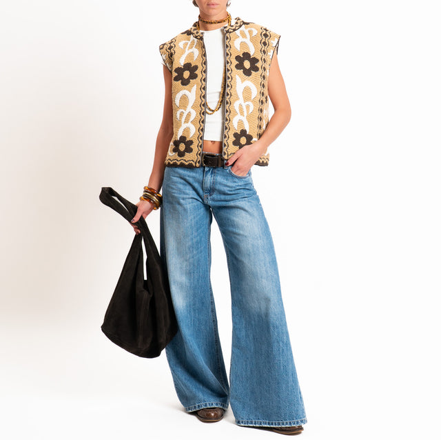 Tensione in-Gilet misto alpaca fantasia floreale - cammello/beige/moro