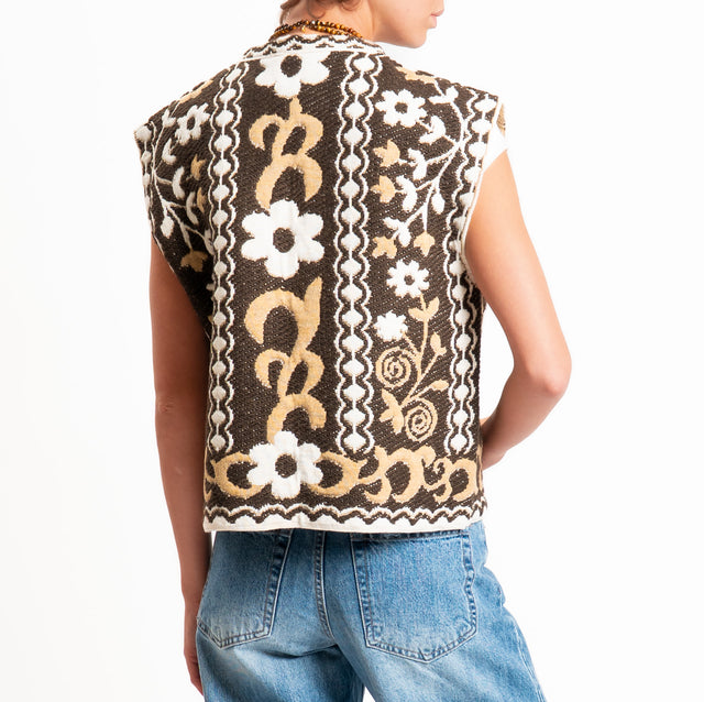 Tensione in-Gilet misto alpaca fantasia floreale - moro/camel/panna