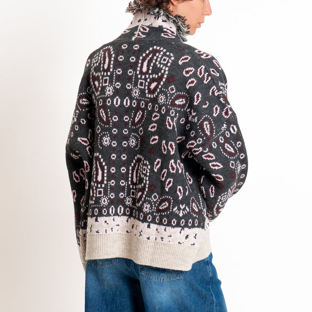 Tensione in-Cardigan fantasia bandana misto alpaca - moro/antracite/beige