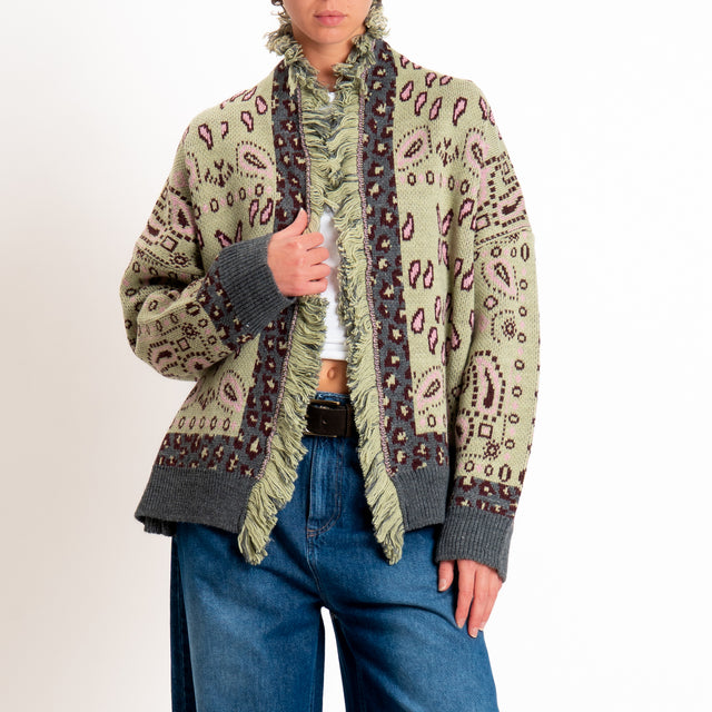 Tensione in-Cardigan fantasia bandana misto alpaca - moro/salvia/grigio