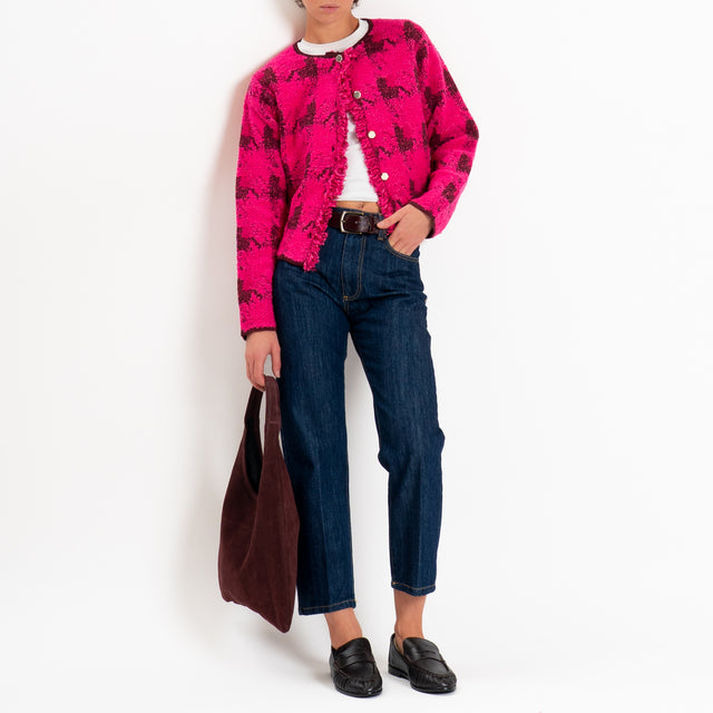 Tensione in-Cardigan scozzese con frange - fucsia/bordeaux