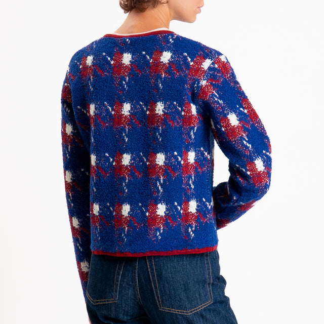 Tensione in-Cardigan scozzese con frange - royal/rosso
