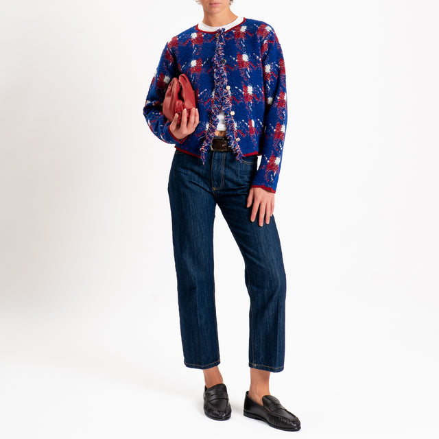 Tensione in-Cardigan scozzese con frange - royal/rosso