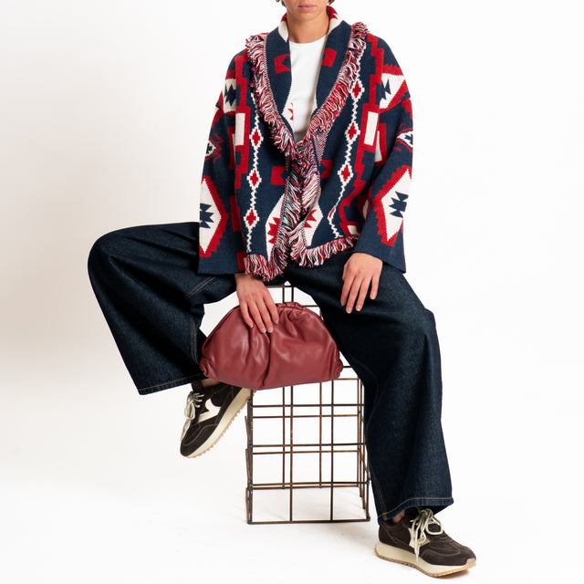 Tensione in-Cardigan fantasia etnico misto alpaca - blu/rosso/panna