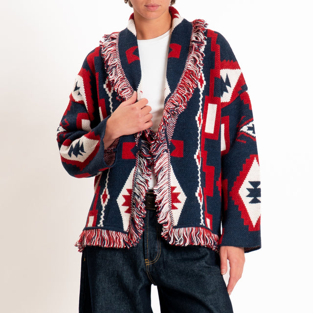 Tensione in-Cardigan fantasia etnico misto alpaca - blu/rosso/panna