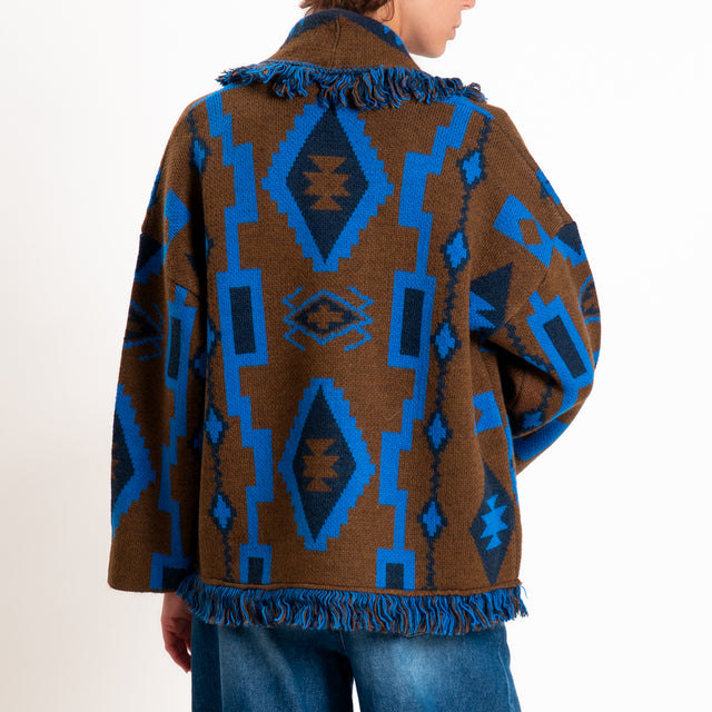 Tensione in-Cardigan fantasia etnico misto alpaca - moro/royal/blu