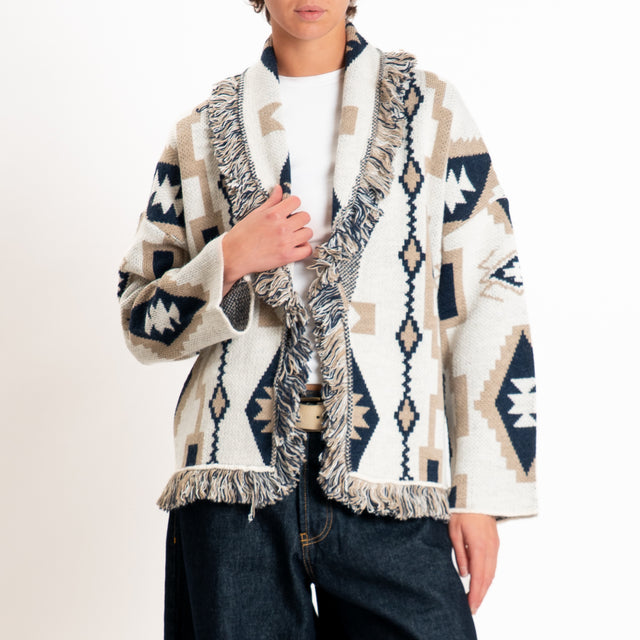 Tensione in-Cardigan fantasia etnico misto alpaca - panna/blu/taupe