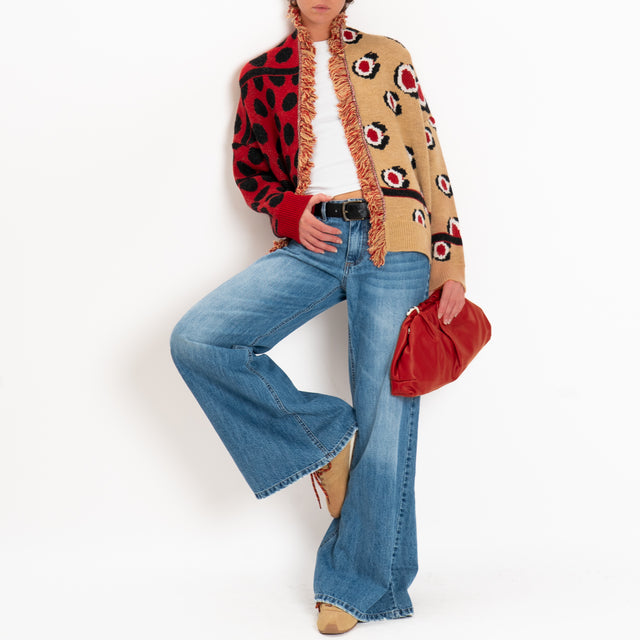 Tensione in-Cardigan maxi pois misto alpaca - camel/rosso/blu