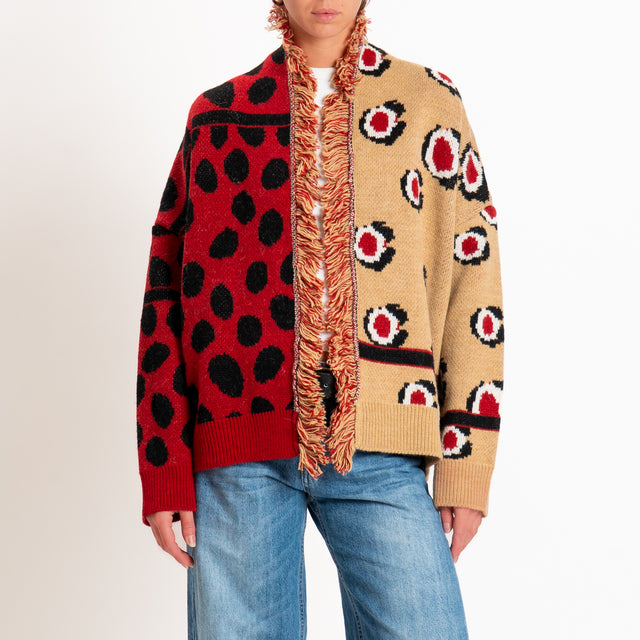Tensione in-Cardigan maxi pois misto alpaca - camel/rosso/blu