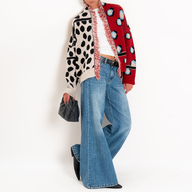 Tensione in-Cardigan maxi pois misto alpaca - panna/rosso/nero