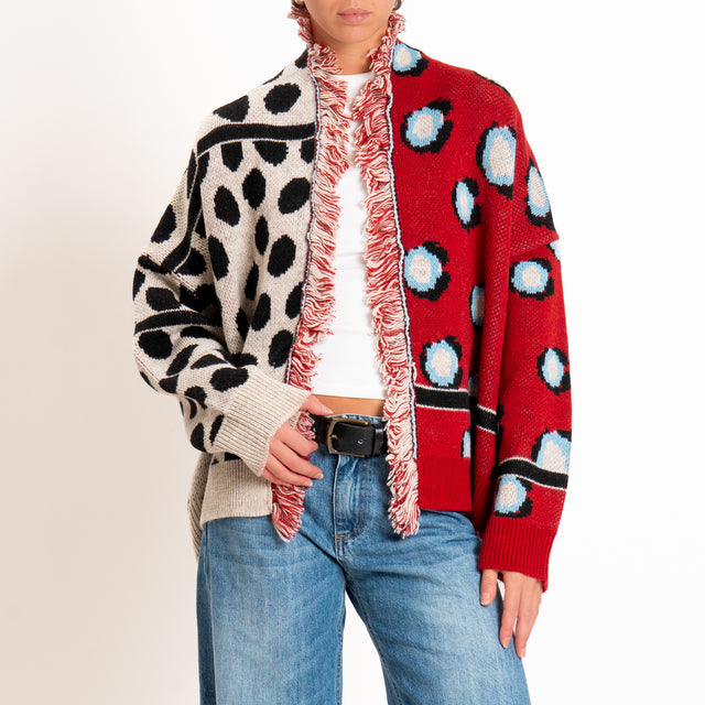 Tensione in-Cardigan maxi pois misto alpaca - panna/rosso/nero