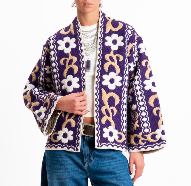 Tensione in-Cardigan misto alpaca fantasia floreal - viola/cammello/panna