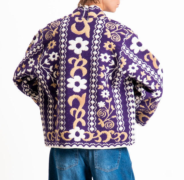 Tensione in-Cardigan misto alpaca fantasia floreal - viola/cammello/panna