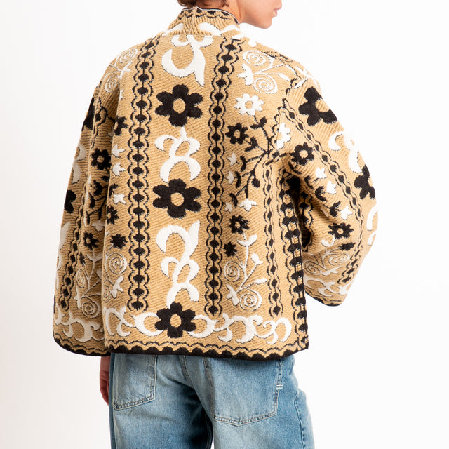 Tensione in-Cardigan misto alpaca fantasia floreal - cammello/beige/moro