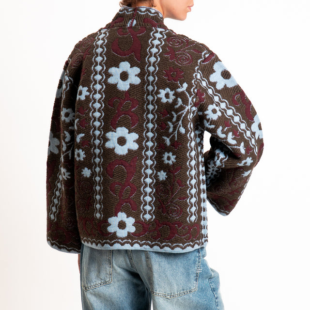 Tensione in-Cardigan misto alpaca fantasia floreal - moro/azzurro/bordeaux