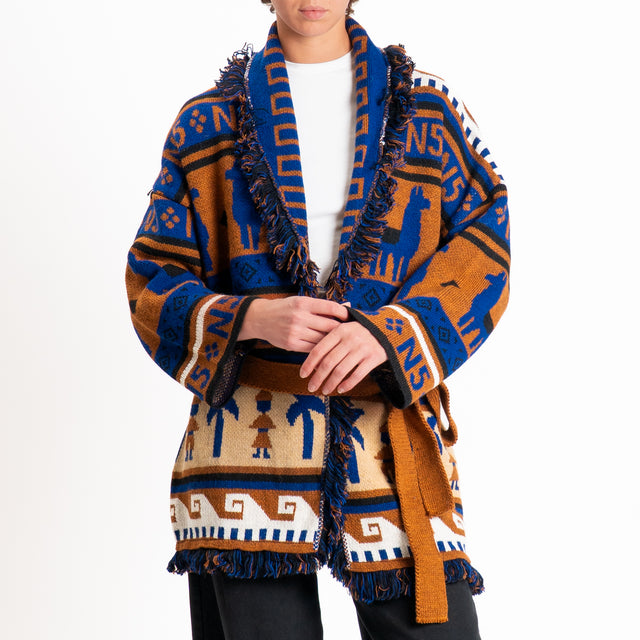 Tensione in-Cardigan fantasia misto alpaca - coccio/royal/nero
