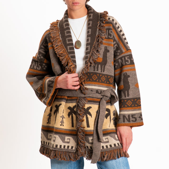 Tensione in-Cardigan fantasia misto alpaca - fango/moro/cuoio