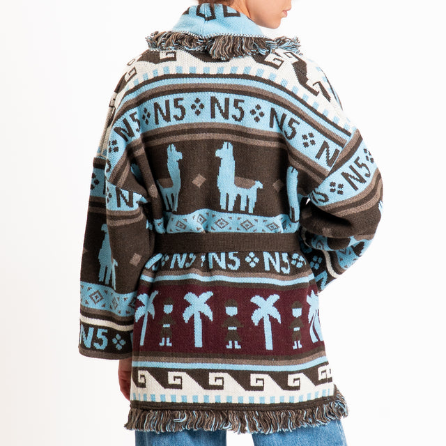 Tensione in-Cardigan fantasia misto alpaca - moro/azzurro/fango