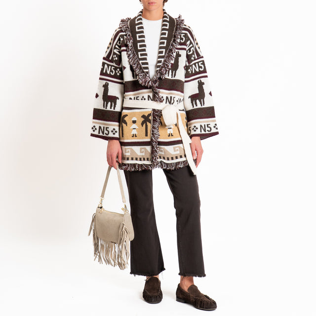 Tensione in-Cardigan fantasia misto alpaca - panna/moro/vino