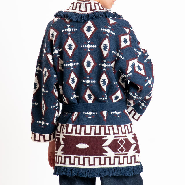 Tensione in-Cardigan misto alpaca fantasia geometrica - blu/vino/panna