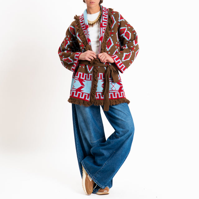 Tensione in-Cardigan misto alpaca fantasia geometrica - moro/azzurro/red