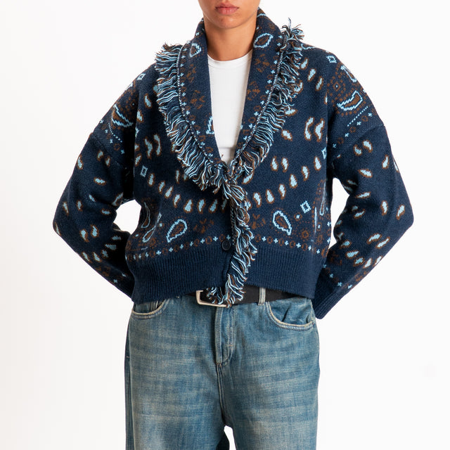 Tensione in-Cardigan fantasia bandana misto alpaca - blu/azzurro/moro