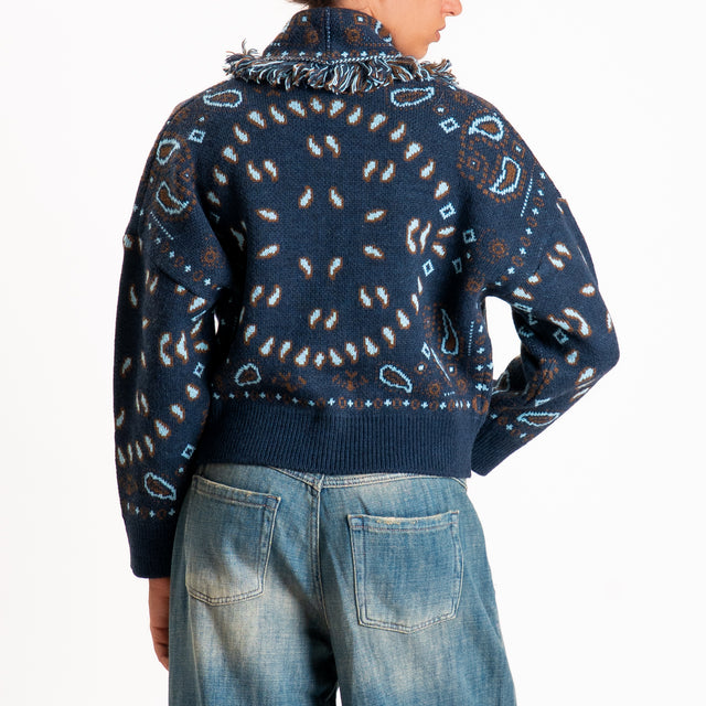 Tensione in-Cardigan fantasia bandana misto alpaca - blu/azzurro/moro