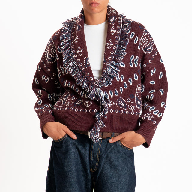 Tensione in-Cardigan fantasia bandana misto alpaca - bordeaux/blu/panna