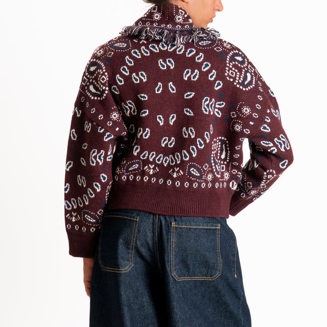 Tensione in-Cardigan fantasia bandana misto alpaca - bordeaux/blu/panna