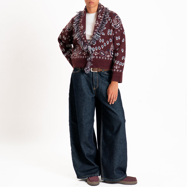 Tensione in-Cardigan fantasia bandana misto alpaca - bordeaux/blu/panna