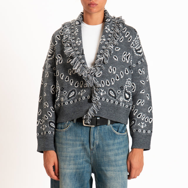 Tensione in-Cardigan fantasia bandana misto alpaca - grigio/nero/panna