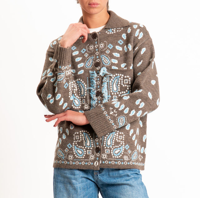 Tensione in-Giacca in maglia fantasia paisley - fango/turchese