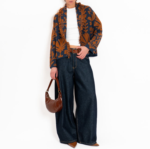 Tensione in-Cardigan jacquard misto alpaca - blu/cuoio