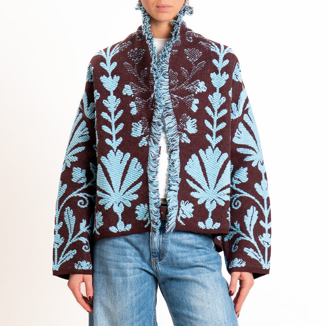 Tensione in-Cardigan jacquard misto alpaca - bordeaux/azzurro