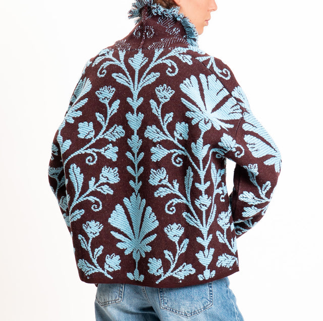 Tensione in-Cardigan jacquard misto alpaca - bordeaux/azzurro