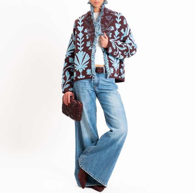 Tensione in-Cardigan jacquard misto alpaca - bordeaux/azzurro