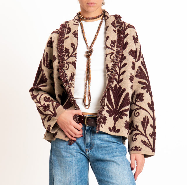 Tensione in-Cardigan jacquard misto alpaca - mastice/bordeaux