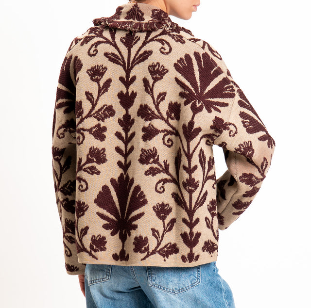 Tensione in-Cardigan jacquard misto alpaca - mastice/bordeaux