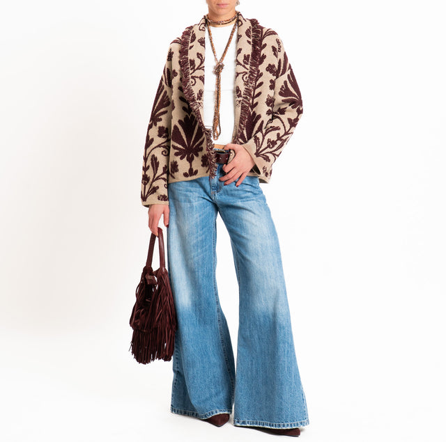 Tensione in-Cardigan jacquard misto alpaca - mastice/bordeaux