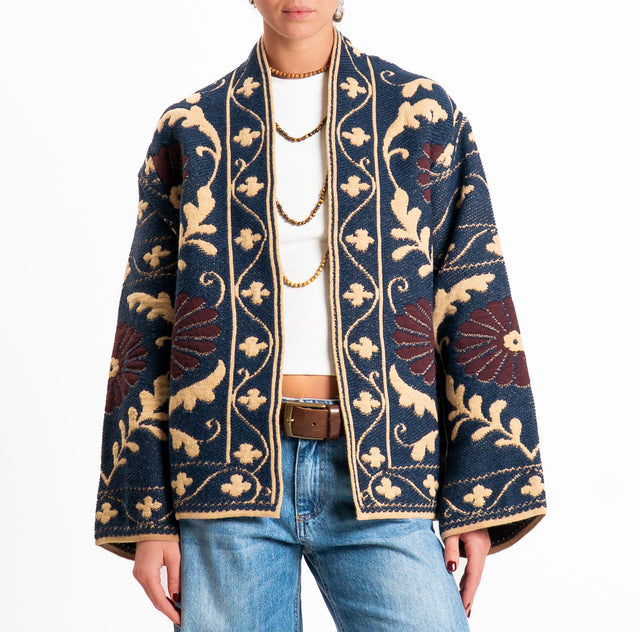 Tensione in-Cardigan jacquard misto alpaca - blu/camel/bordeaux