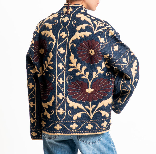 Tensione in-Cardigan jacquard misto alpaca - blu/camel/bordeaux
