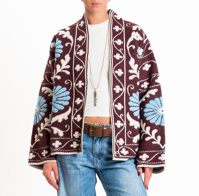 Tensione in-Cardigan jacquard misto alpaca - bordeaux/sand/azzurro