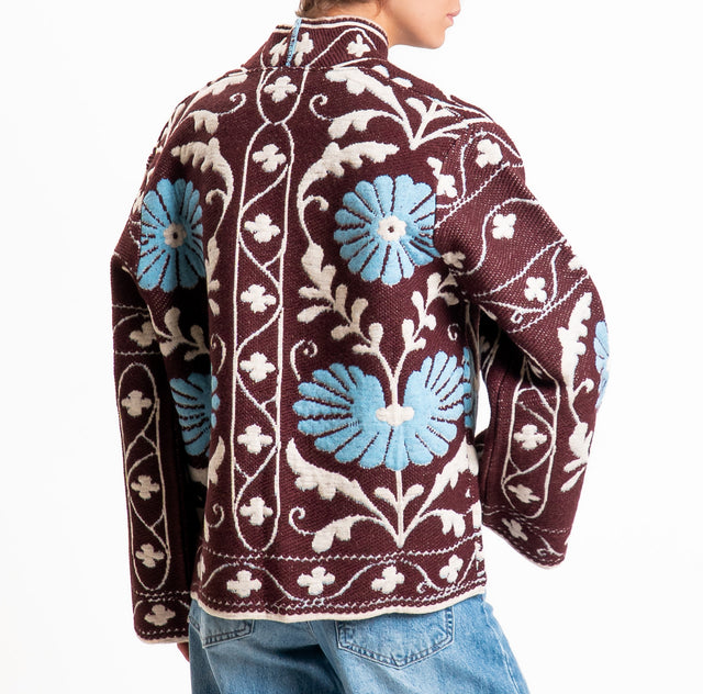 Tensione in-Cardigan jacquard misto alpaca - bordeaux/sand/azzurro