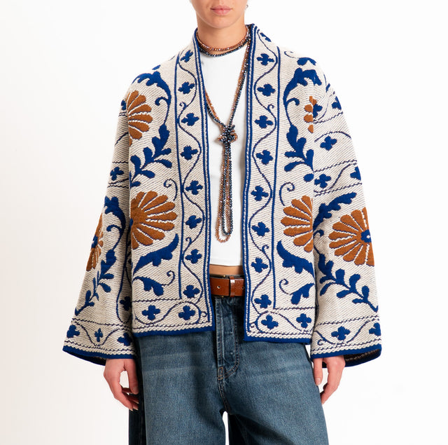 Tensione in-Cardigan jacquard misto alpaca - casha/bluette/cuoio