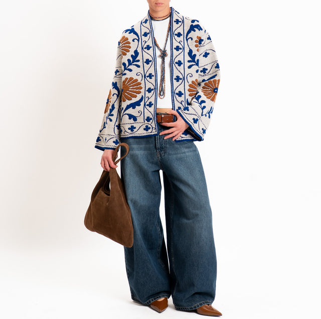 Tensione in-Cardigan jacquard misto alpaca - casha/bluette/cuoio