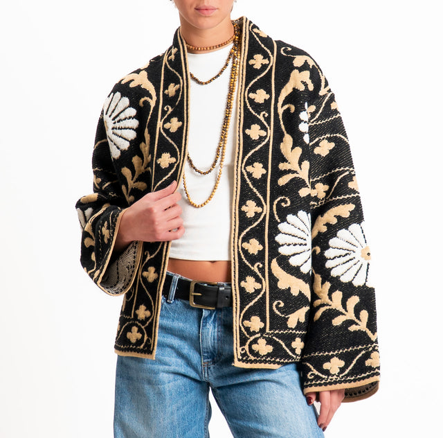 Tensione in-Cardigan jacquard misto alpaca - nero/camel/panna