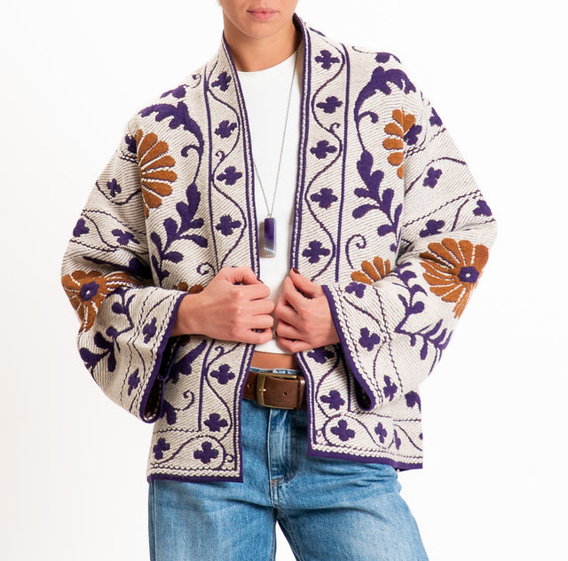 Tensione in-Cardigan jacquard misto alpaca - sand/viola/cuoio