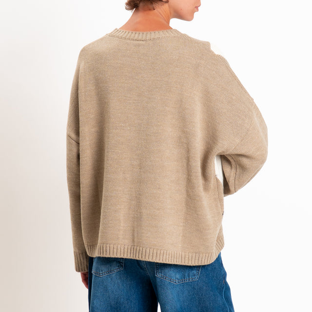 Tensione in-Maglia rombi misto alpaca - panna/azzurro/mastice